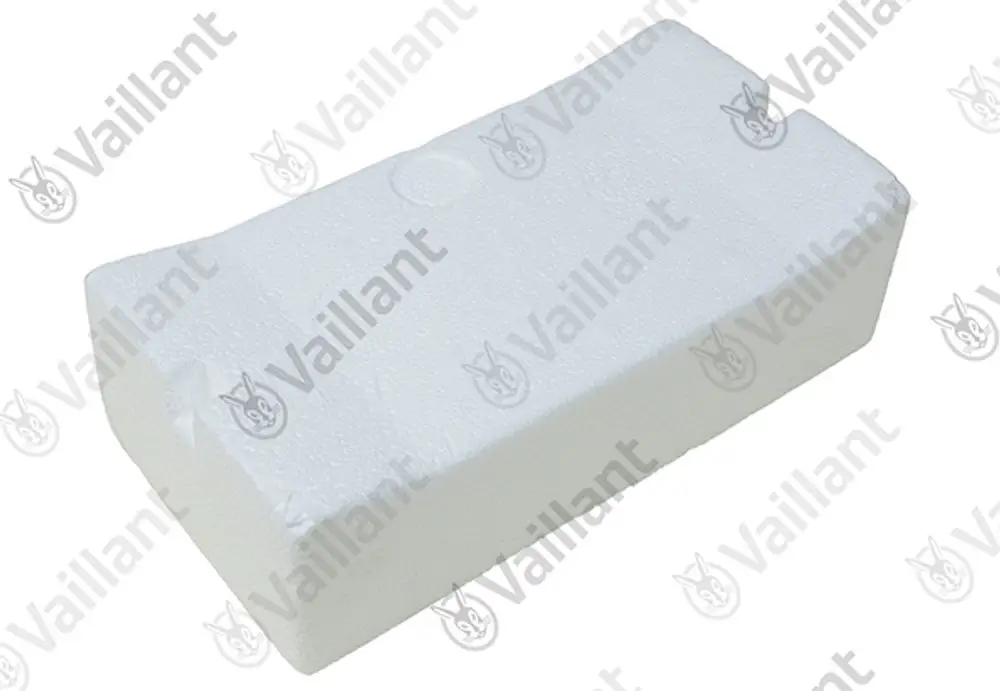 Weiße Isolierung von Vaillant in rechteckiger Form, aus Styropor, mit glatter Oberfläche und abgerundeten Kanten.